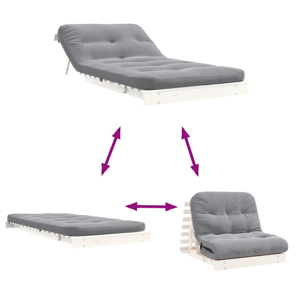 Futono sofa-lova su čiužiniu, balta, 100x206x11cm, pušis