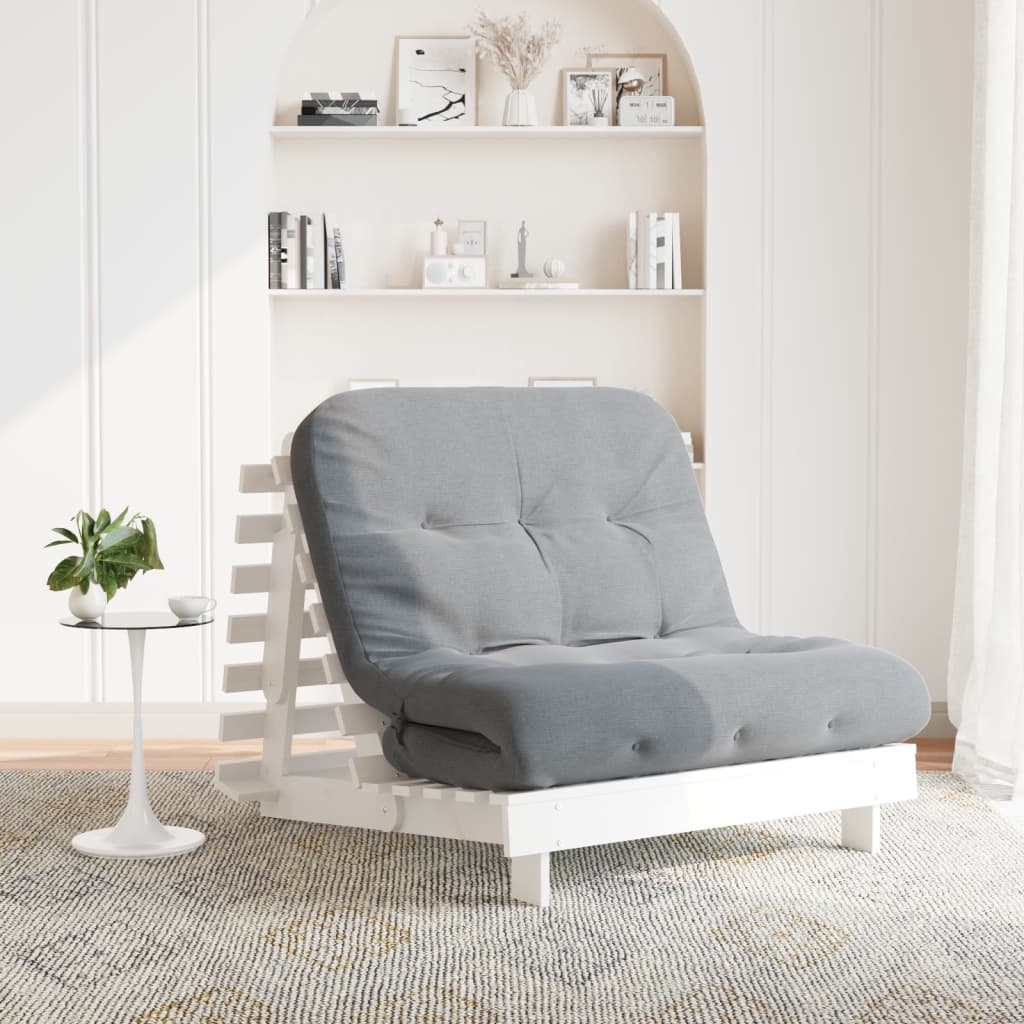Futono sofa-lova su čiužiniu, balta, 100x206x11cm, pušis