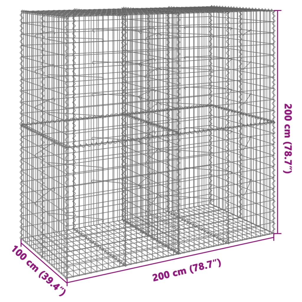 Gabiono krepšys su dangčiu, 200x100x200cm, galvanizuota geležis