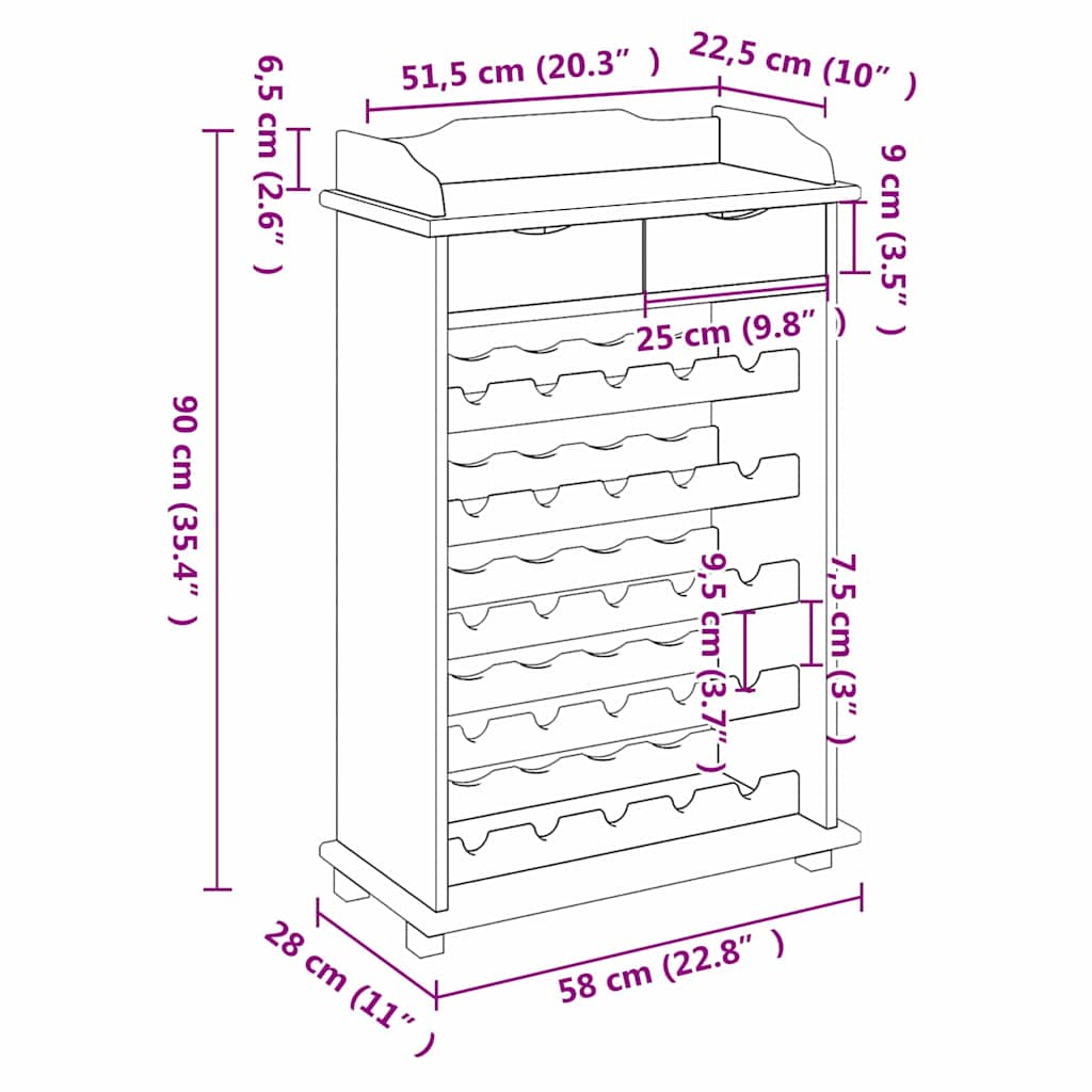 Vyno stovas Natūrali 58 x 28 x 90 cm Kietas pušų medis