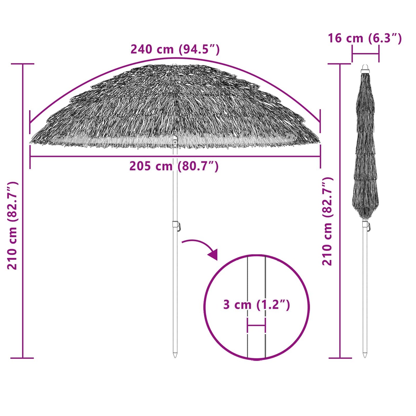 Sodo skėtis 205 x 205 x 210 cm Polipropilenas ir poliesteris