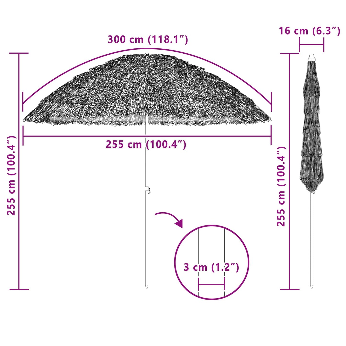 Sodo skėtis 255 x 255 x 255 cm Polipropilenas ir poliesteris