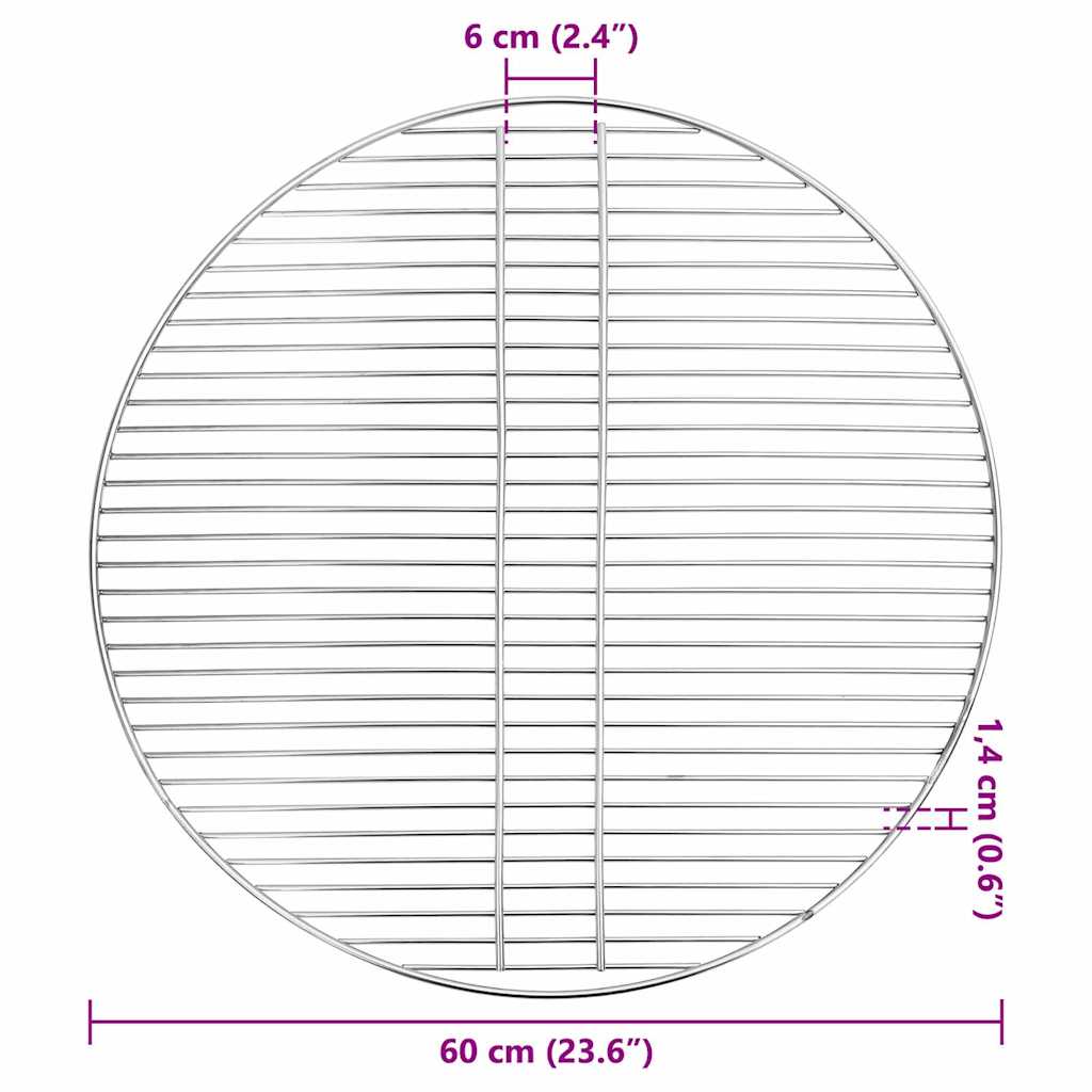 BBQ grilio grotelės Sidabrinė Ø60 cm Nerūdijančio plieno