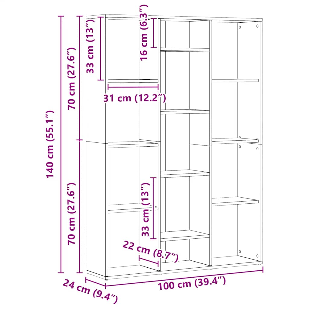 kambario pertvara / knygų spinta Artisan ąžuolas 100x24x140 cm