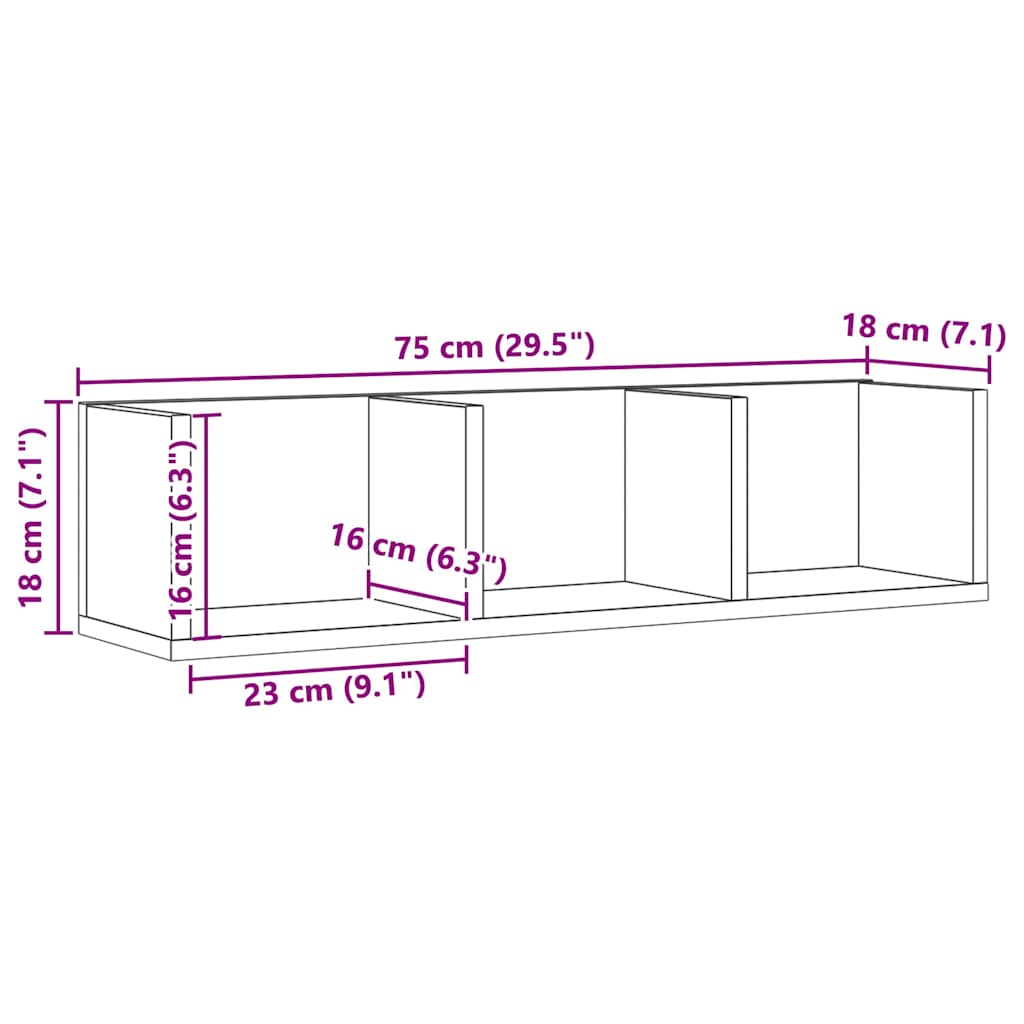 Sieninė CD lentyna, artisano, 75x18x18cm, apdirbta mediena