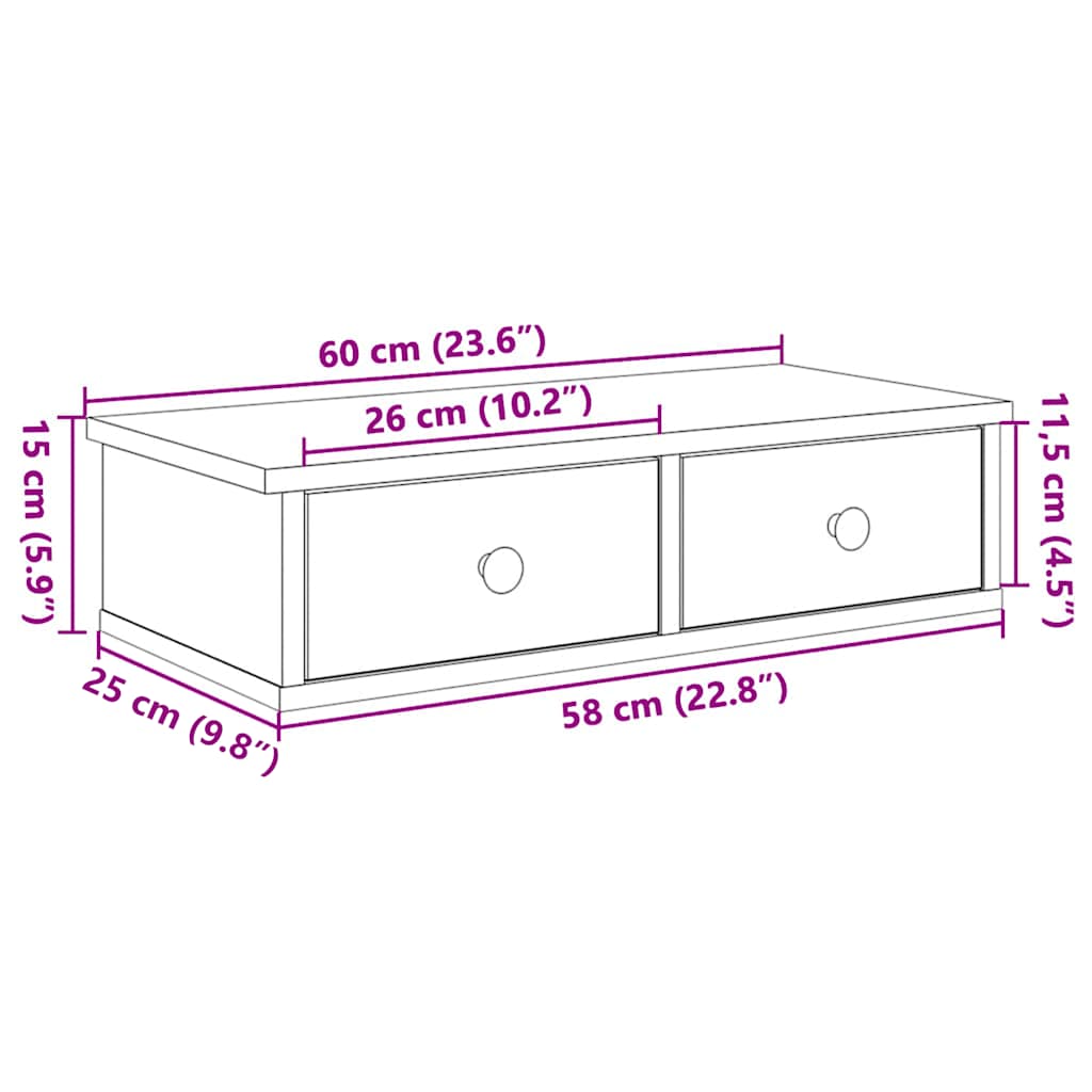 Sieninė lentyna su stalčiais, artisano, 60x28x15cm, mediena