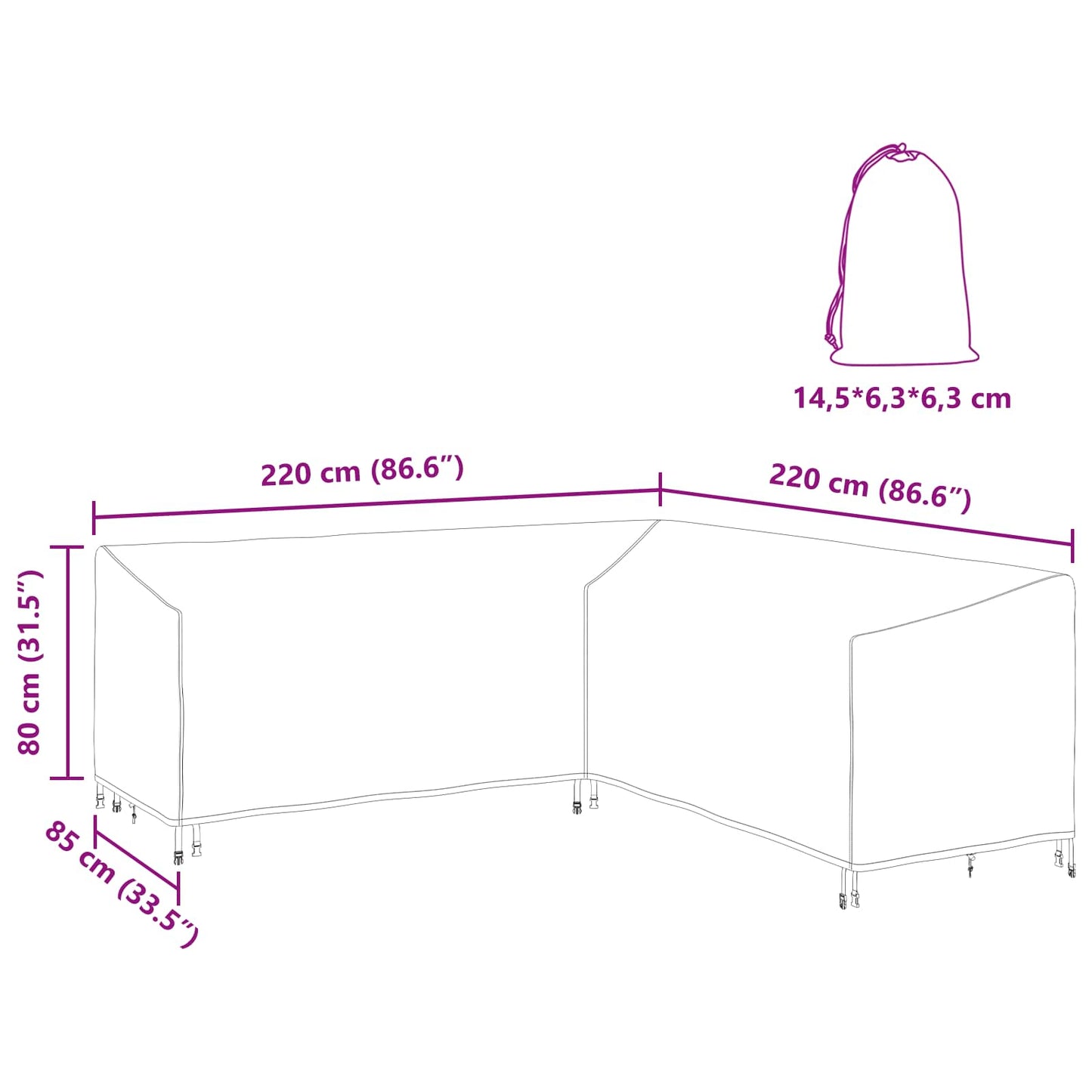 Baldų uždangalas Juoda 220 x 220 x 80 cm 600D Oksfordo audinys