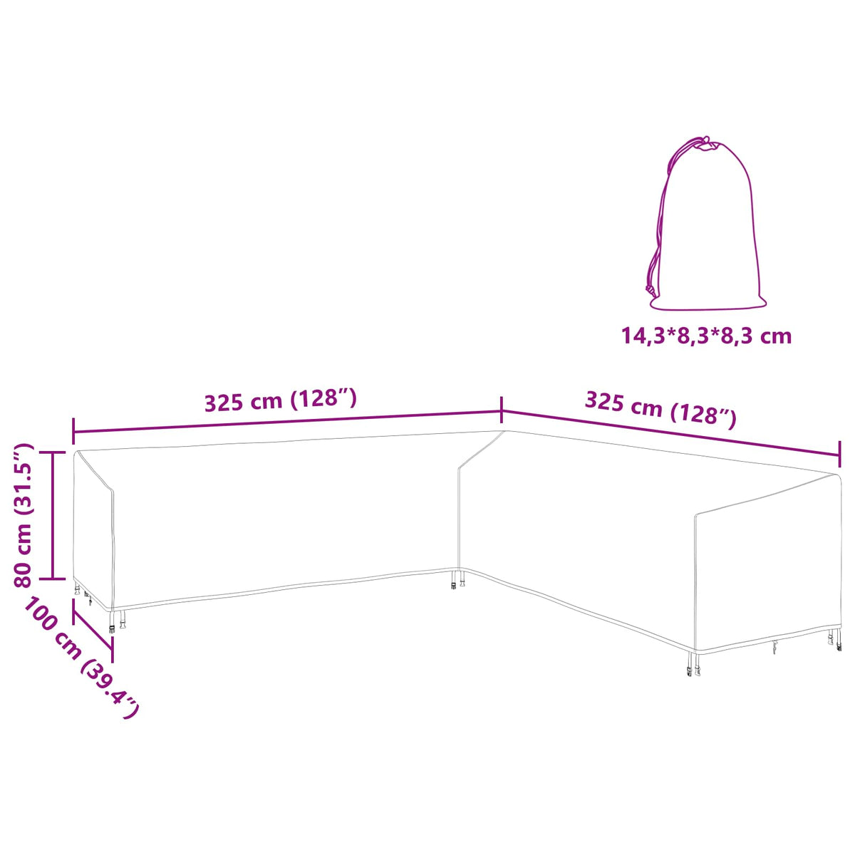 Lauko baldų uždangalas 325 x 325 x 80 cm 420D Oxford audinys