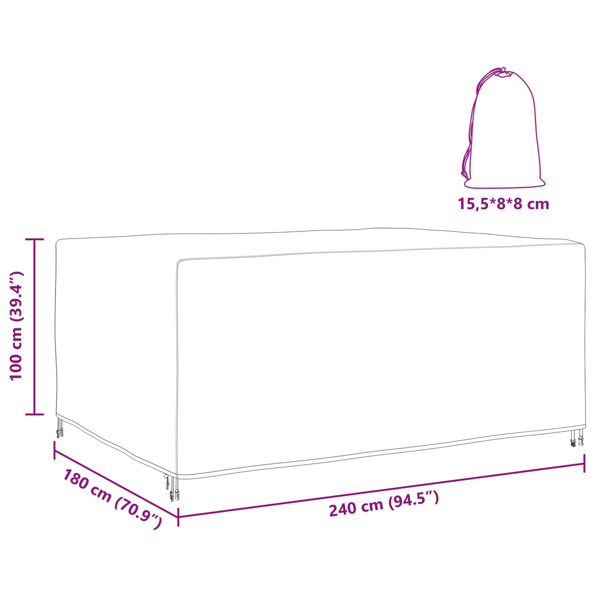 Lauko baldų uždangalas Juoda 240 x 180 x 100 cm 210D
