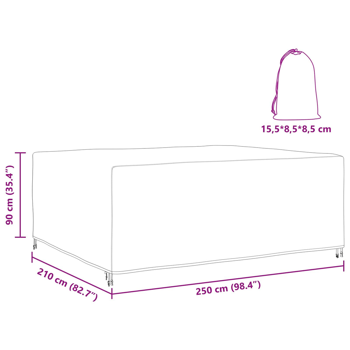 Lauko baldų uždangalas Juoda 250 x 210 x 90 cm 210D