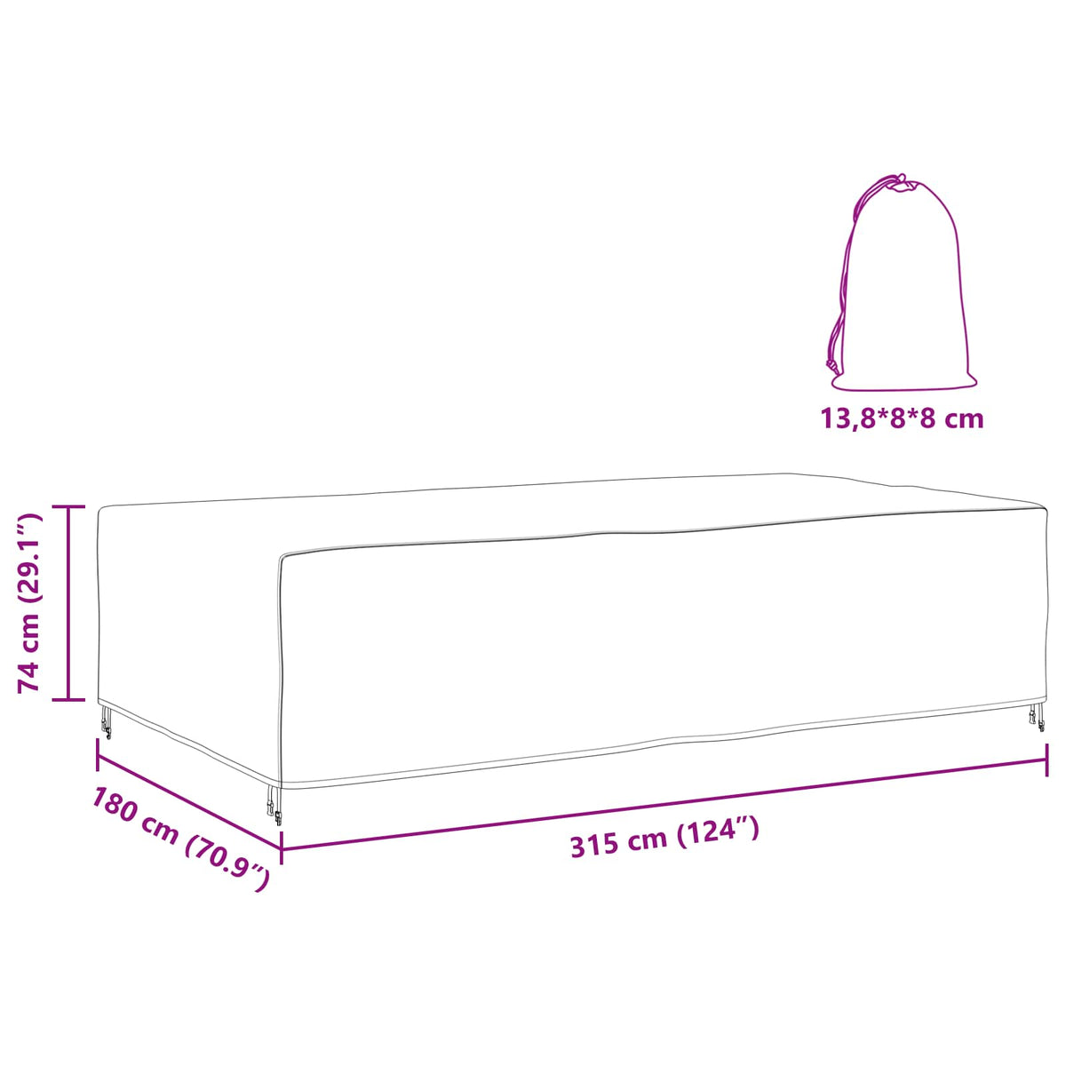 Lauko baldų uždangalas Juoda 315 x 180 x 74 cm 210D