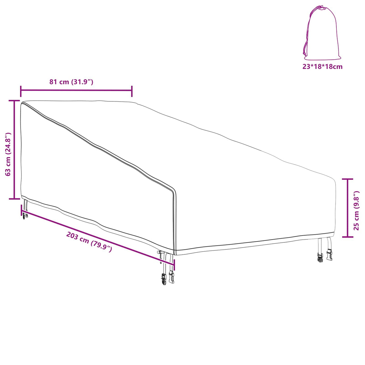 Lauko baldų uždangalas 203 x 81 x 63 cm 210D oksfordo audinys