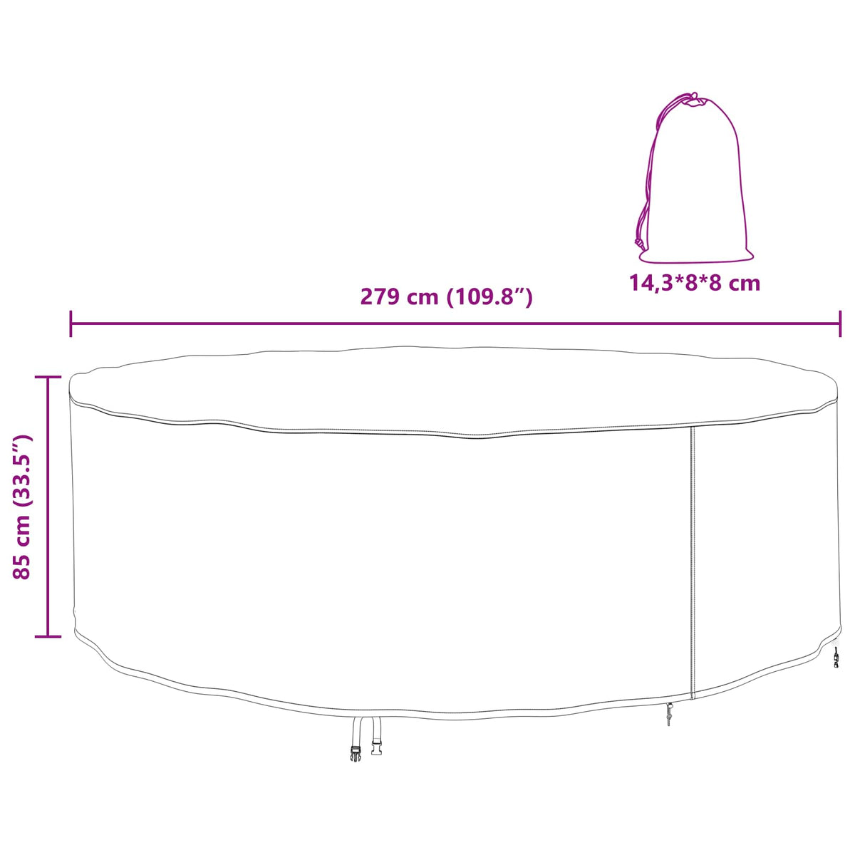 Lauko baldų uždangalas Juoda 279 x 279 x 85 cm 210D audinys
