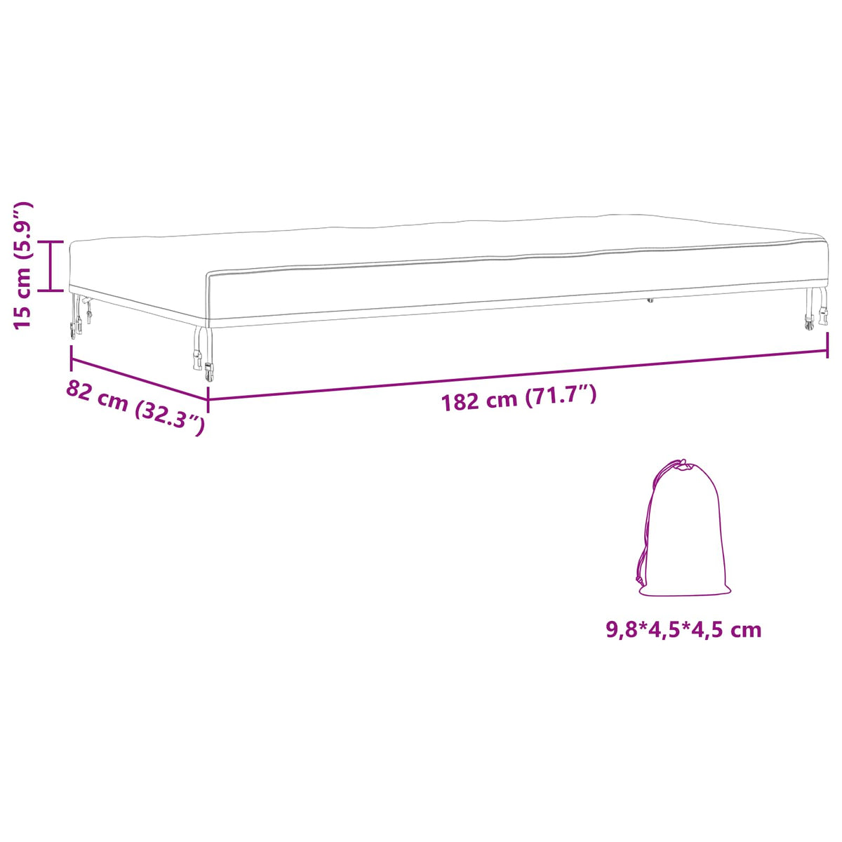 Lauko baldų uždangalas 182 x 82 x 15 cm 420D Oxford audinys