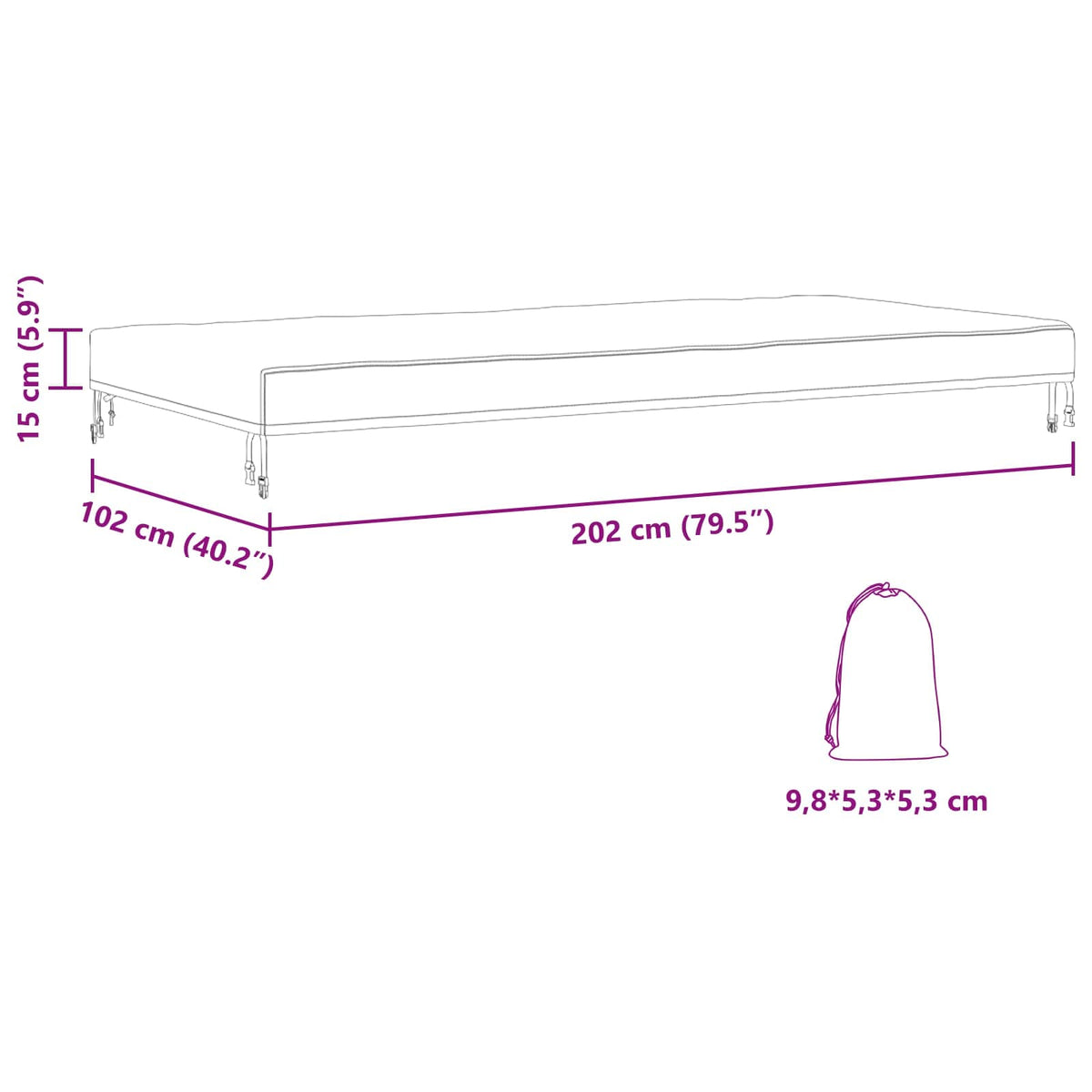 Lauko baldų uždangalas 202 x 102 x 15 cm 210D Oxford audinys