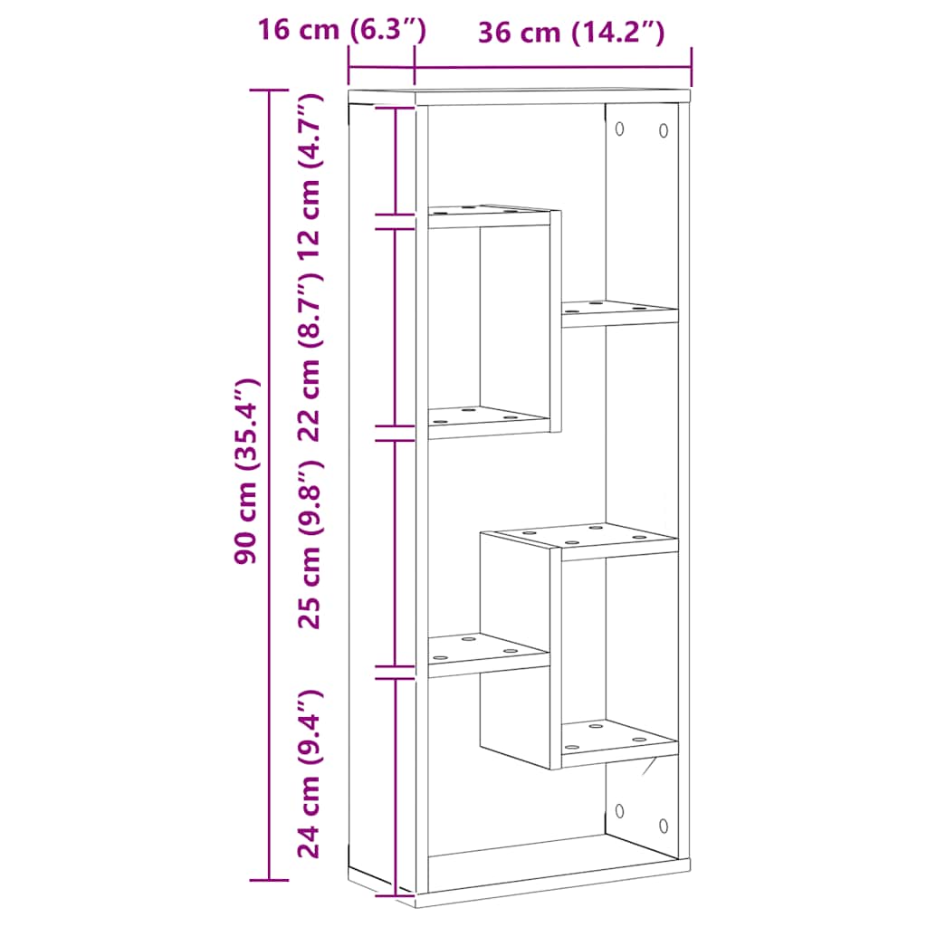 Sieninė lentyna, senovinė mediena, 36x16x90cm, inžinerinė mediena