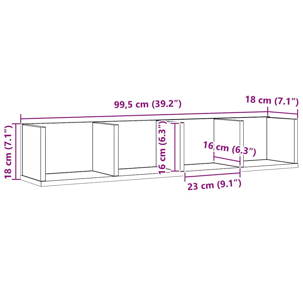 Sieninė lentyna su lentyna Juodas ąžuolas 100 x 18 x 18 cm