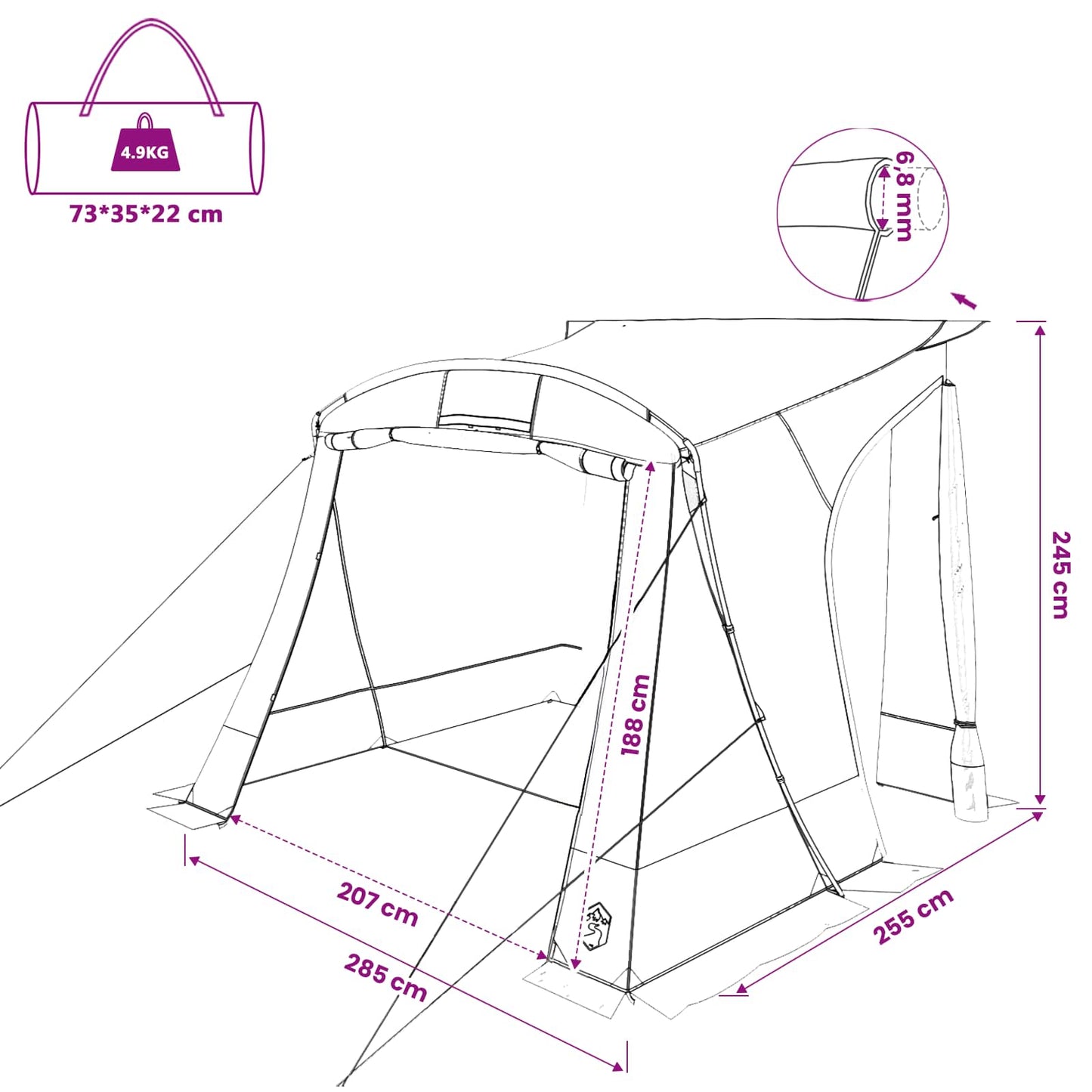 Bagažinės palapinė su stogu Žalia 285 x 255 x 245 cm tafta