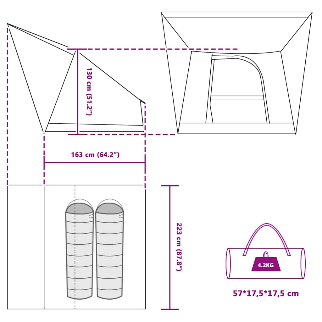 Kempingo palapinė Žalia 223 x 163 x 130 cm Poliesteris