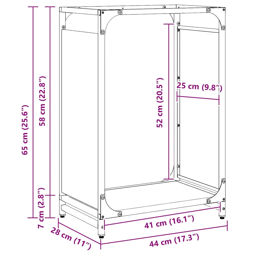 Stovas malkoms, 44x28x65 cm, šaltai valcuotas plienas