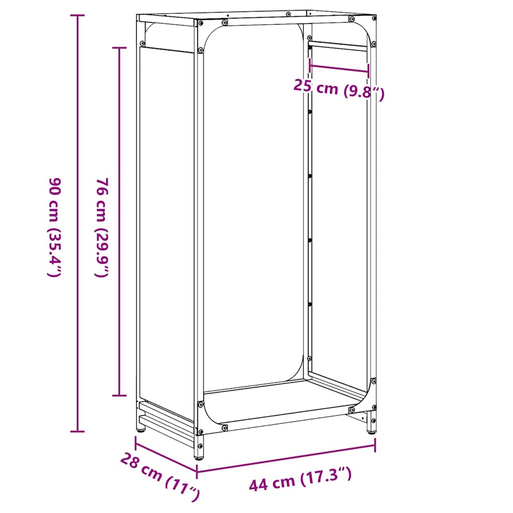 Stovas malkoms, juodos, 44x28x90 cm, šaltai valcuotas plienas