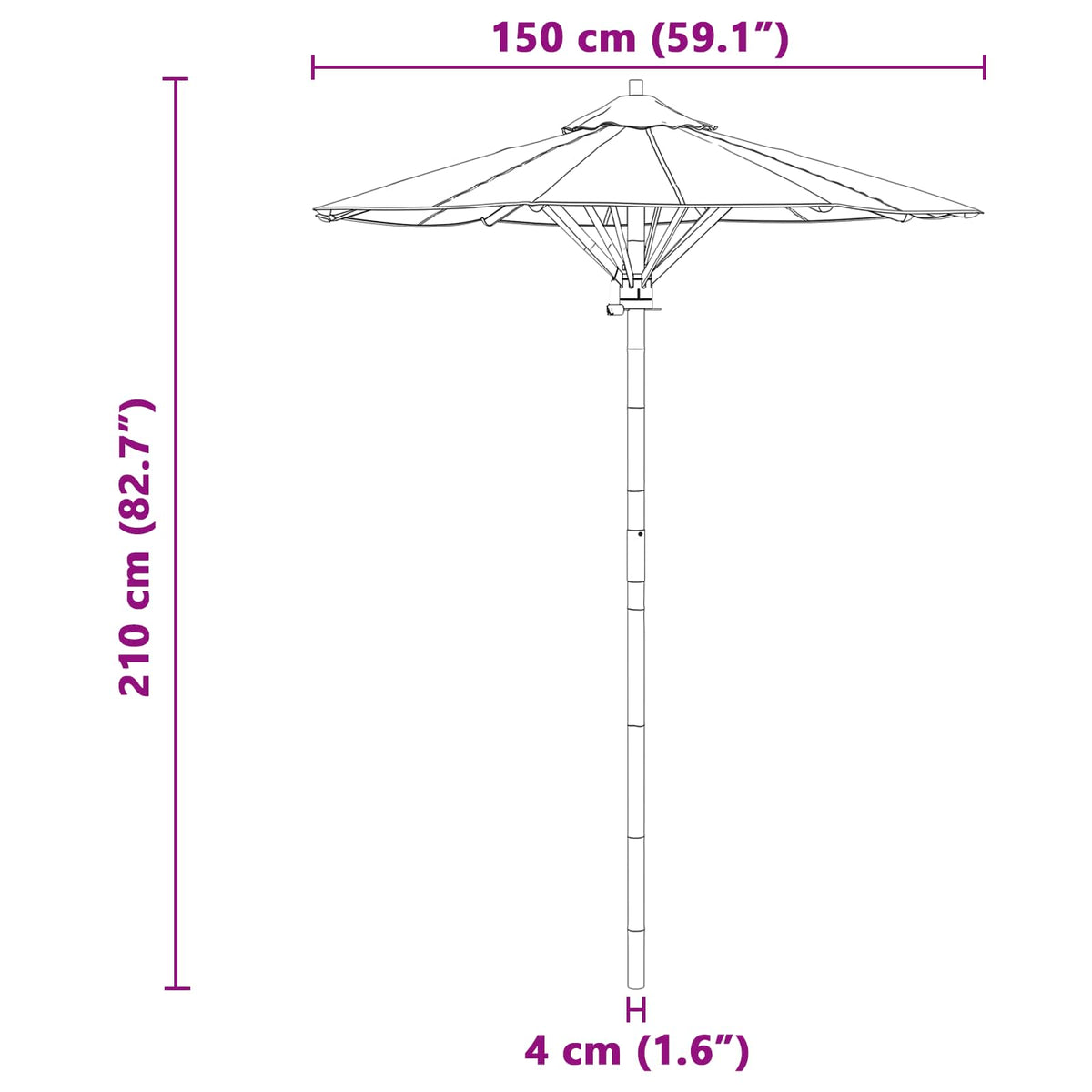 Sodo skėtis Ø 150 x 210 cm Bambukas Apvali Kreminė balta