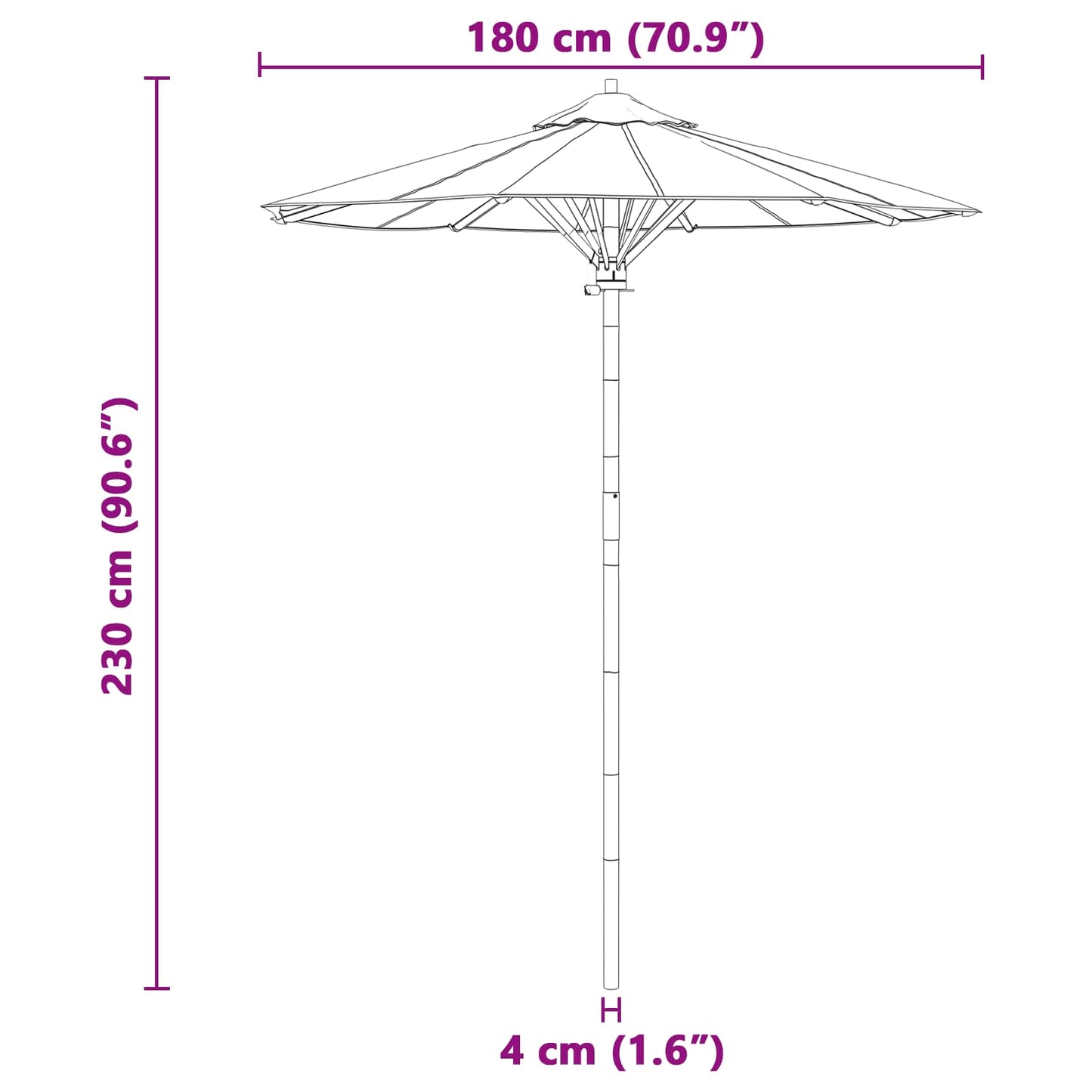Tamsiai pilkas sodo parasolis 180x230 cm bambukas