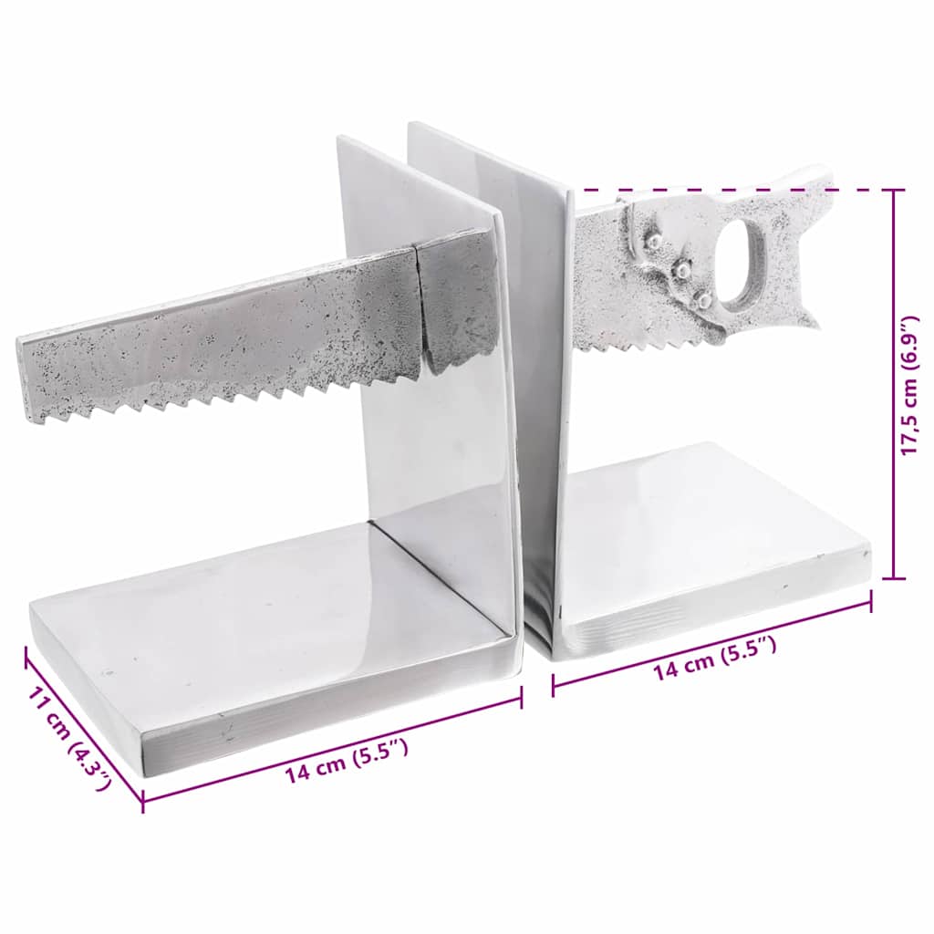 Knygų atramos 2 vnt Sidabrinė 11x14x17,5 cm Aliuminio pjūklas