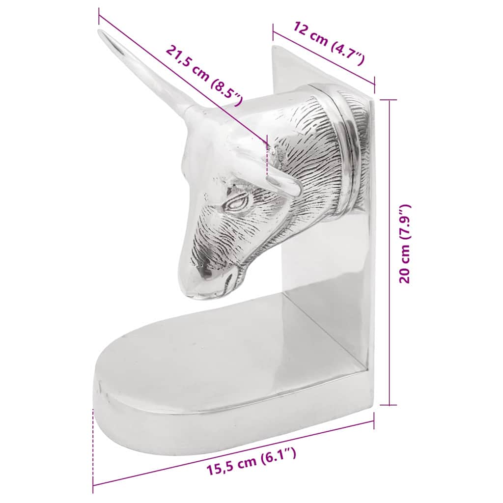Knygų atramos 2 vnt Sidabrinė 21,5x15,5x20 cm Aliuminis Buliai