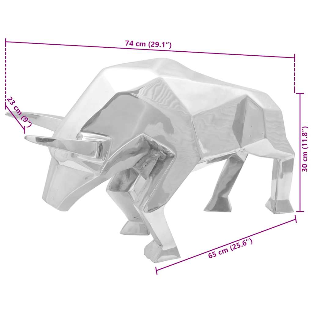 Bull Skulptūra Sidabrinė 74x23x39 cm Aliuminis