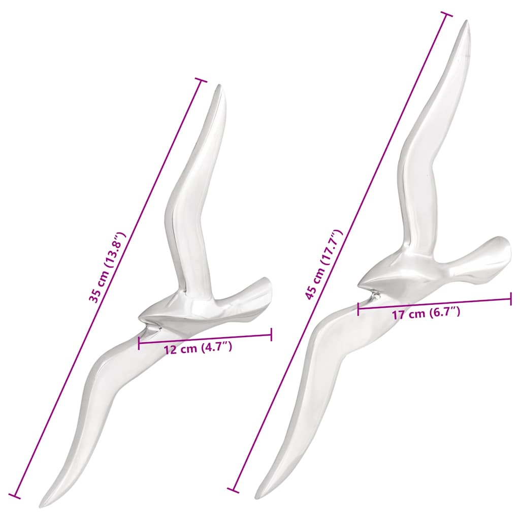 Jūros gandro formos sienos dekoracija 2 pakuotėje, sidabrinis aliuminis