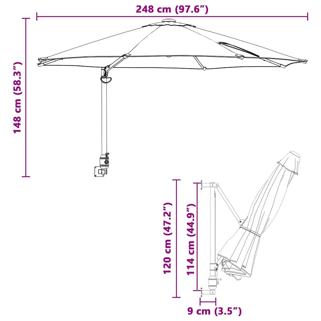 Sodo skėtis 248 x 248 x 148 cm Poliesteris ir plienas Taupe