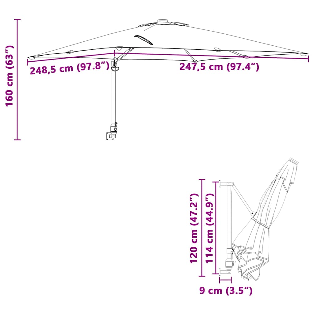 Sodo skėtis 248,5 x 247,5 x 160 cm Poliesteris ir plienas