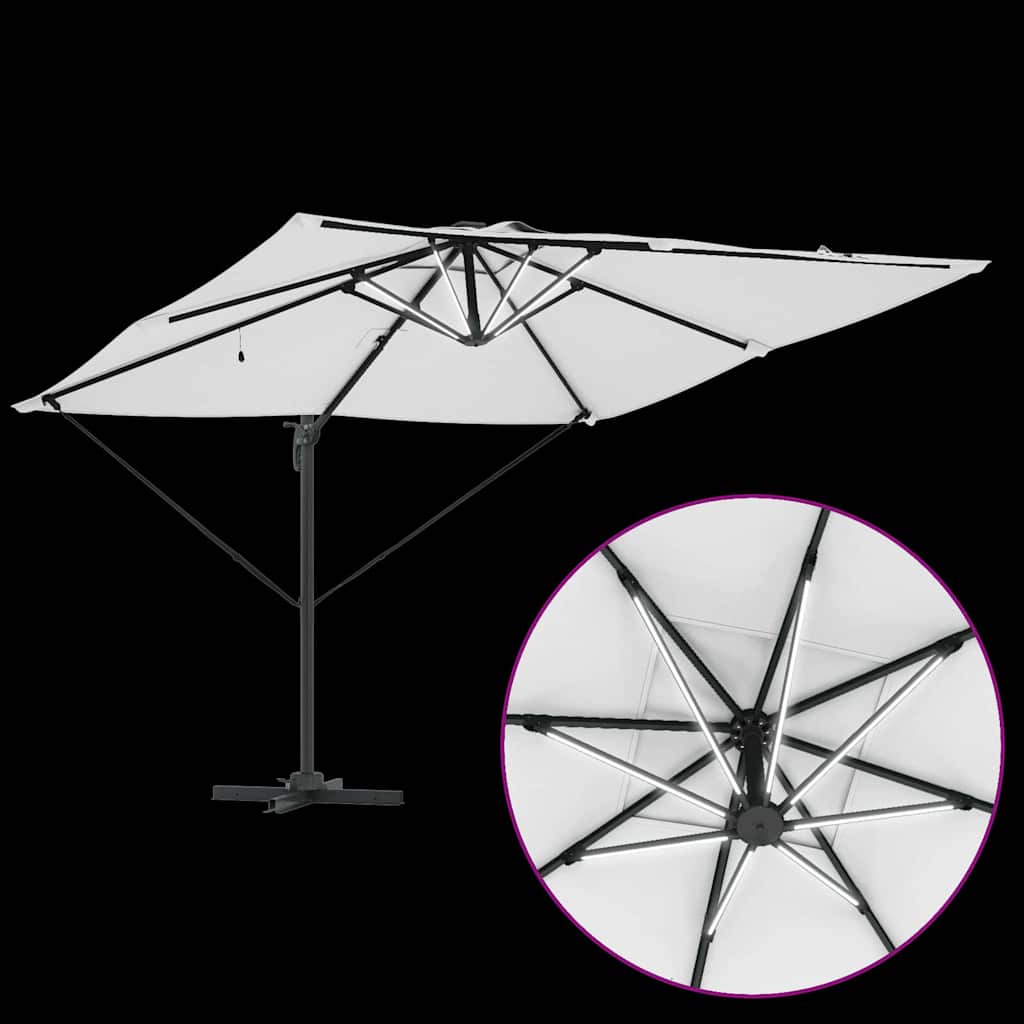 Konsolinis Roma skėtis su LED smėlio 286x285x270 cm aliuminiu