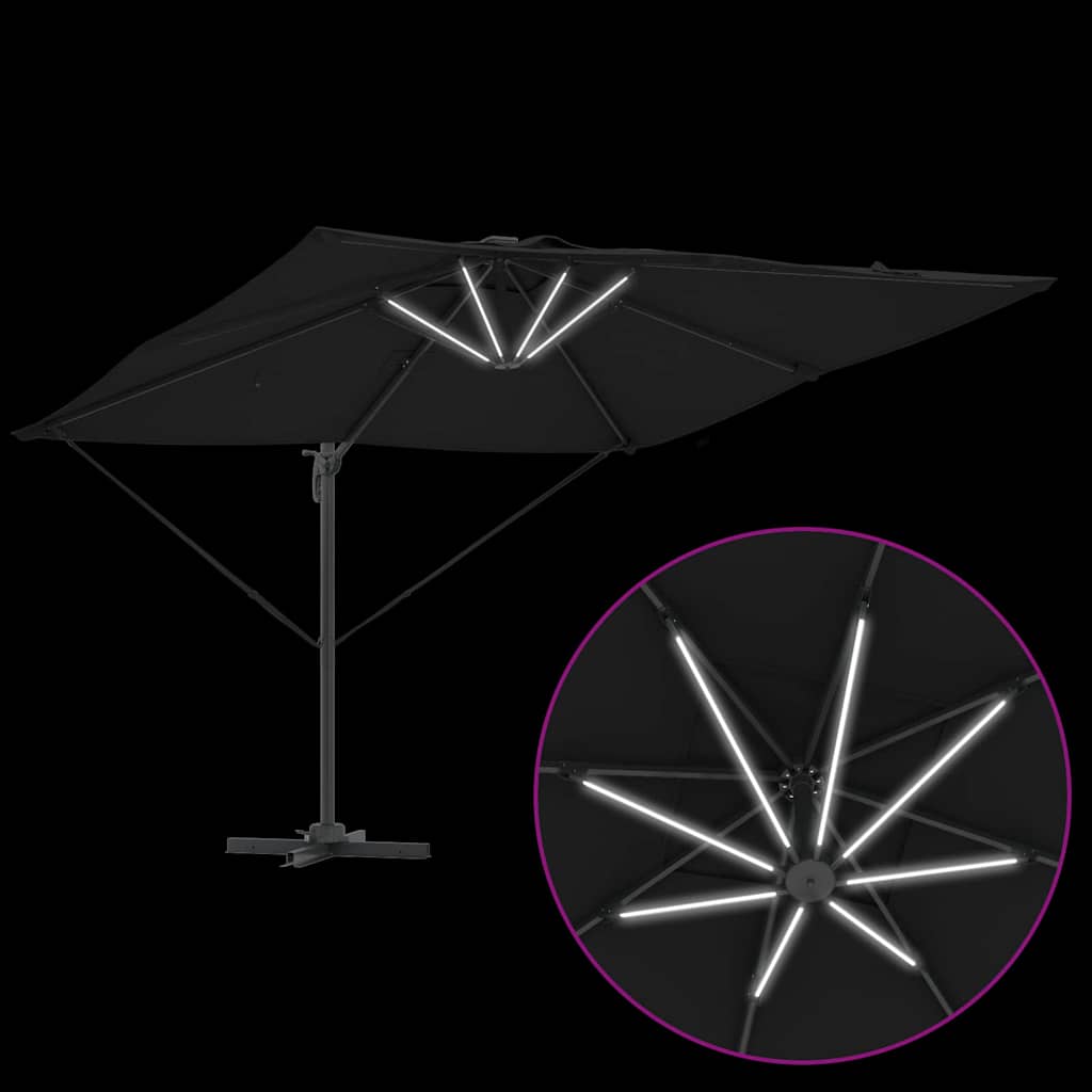 Cantilever Roma skėtis su LED - juodas, 286 x 285 x 270 cm, aliuminis