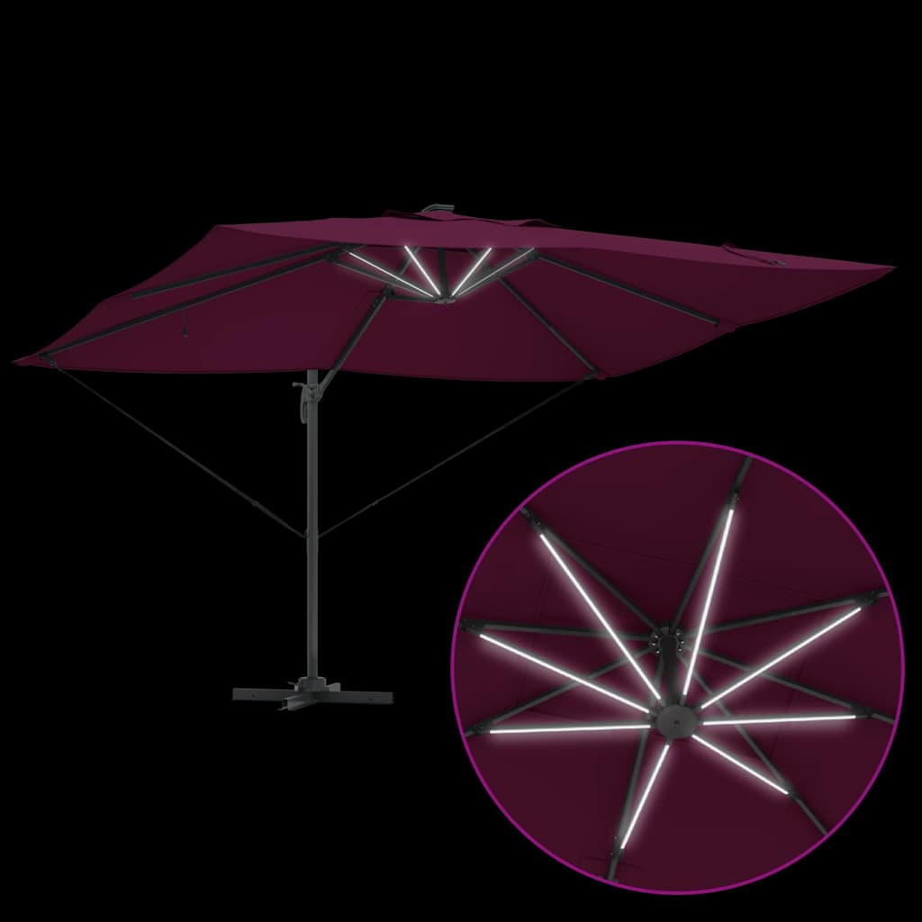 Konsolinis Roma skėtis su LED Bordo Raudonas 352x251x265 cm Aliuminis
