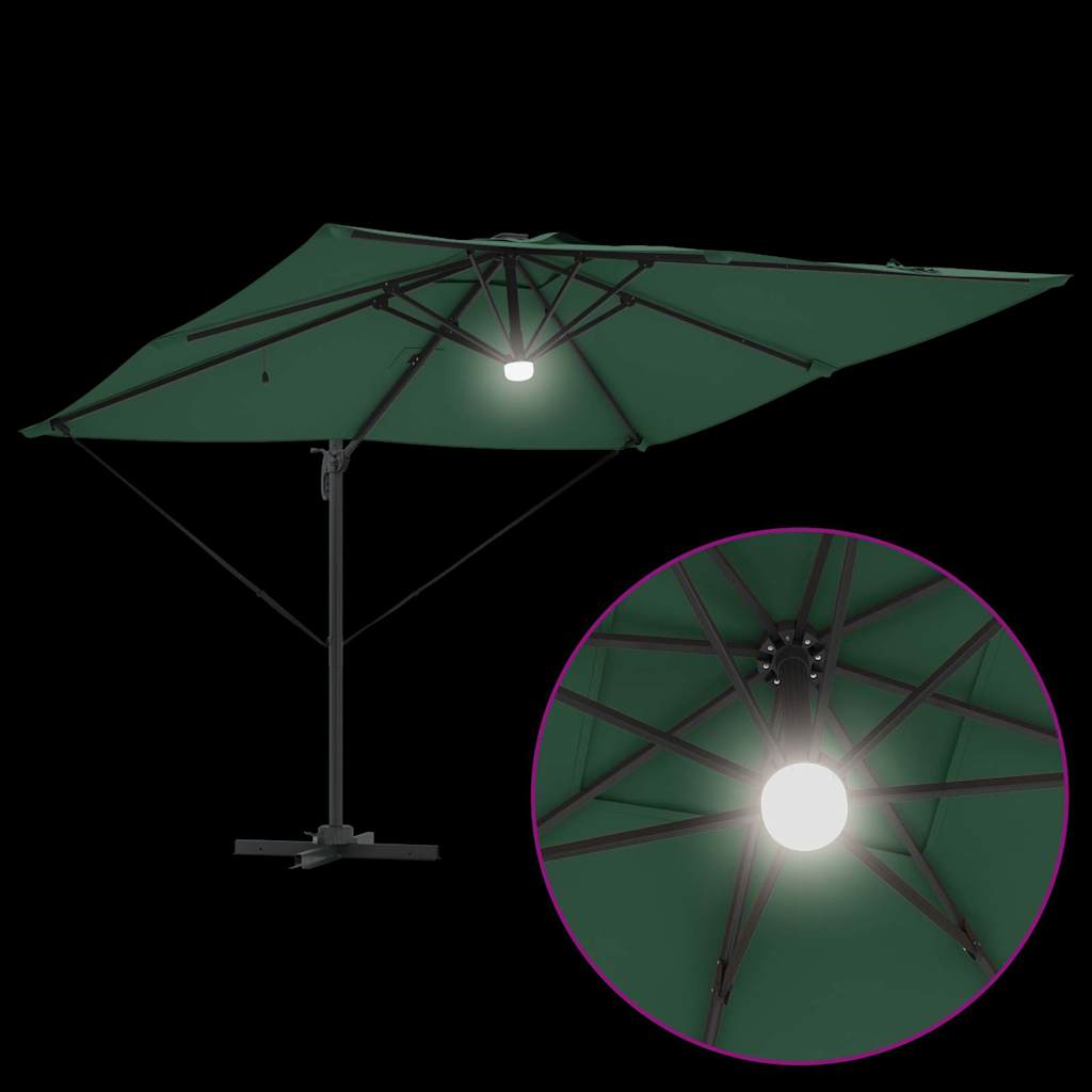 Roma Cantilever Skėtis su LED lemputėm Žalias 286 x 285 x 270 cm Aliuminis