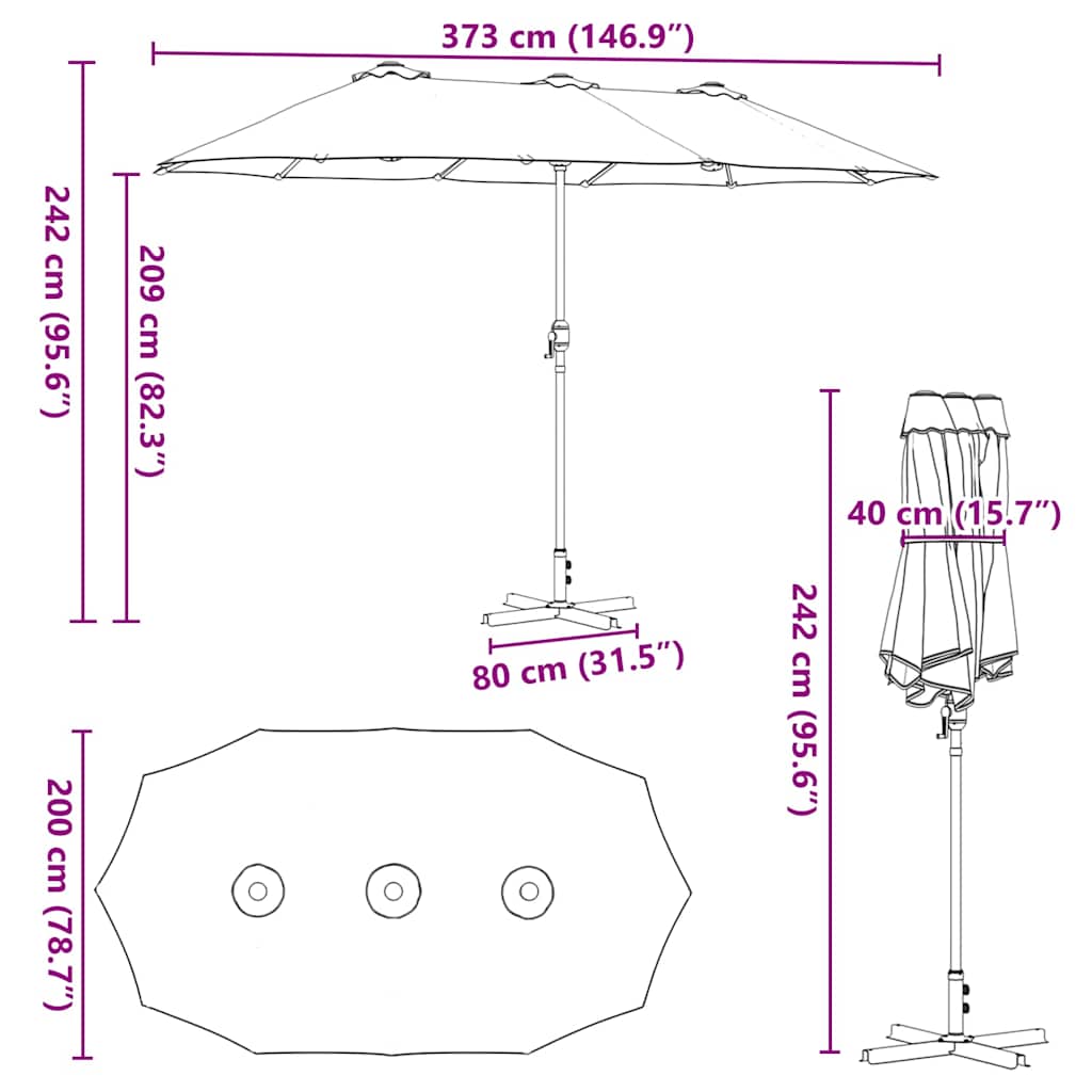 Sodo skėtis Terakotos 380 x 196 x 235 cm