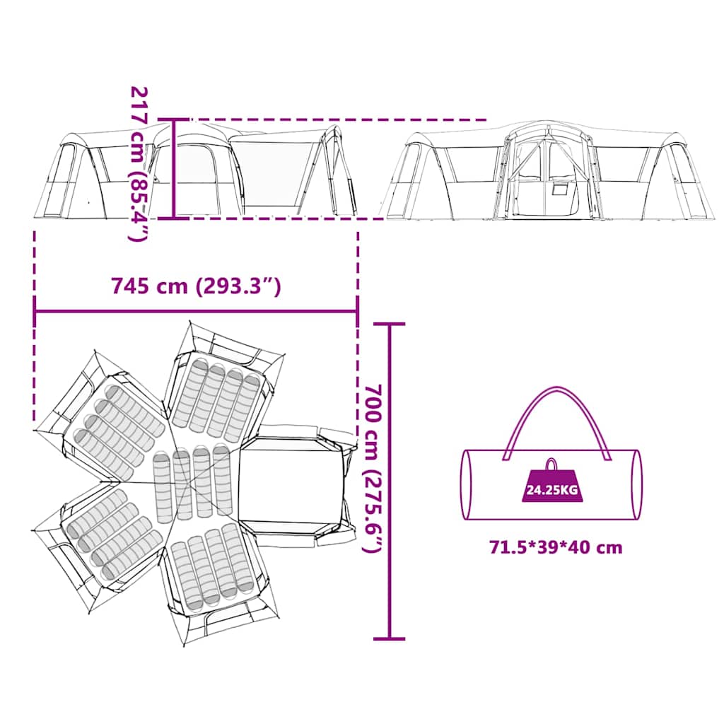 Šeimos palapinė su stogu Pilka ir oranžinė 745 x 700 x 217 cm
