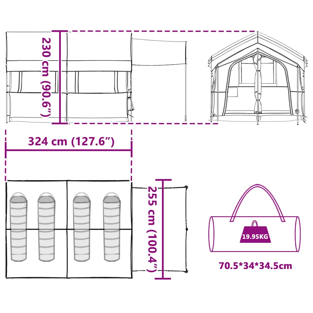 Šeimos palapinė su stogu Pilka ir oranžinė 324 x 255 x 230 cm