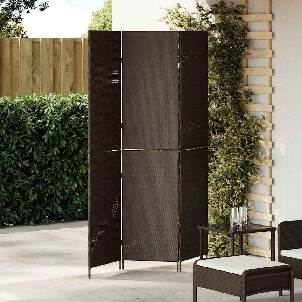 Kambario Separatorius 3 Paneliai Sulankstomas Rudas 146x180 cm Poli Ratanas