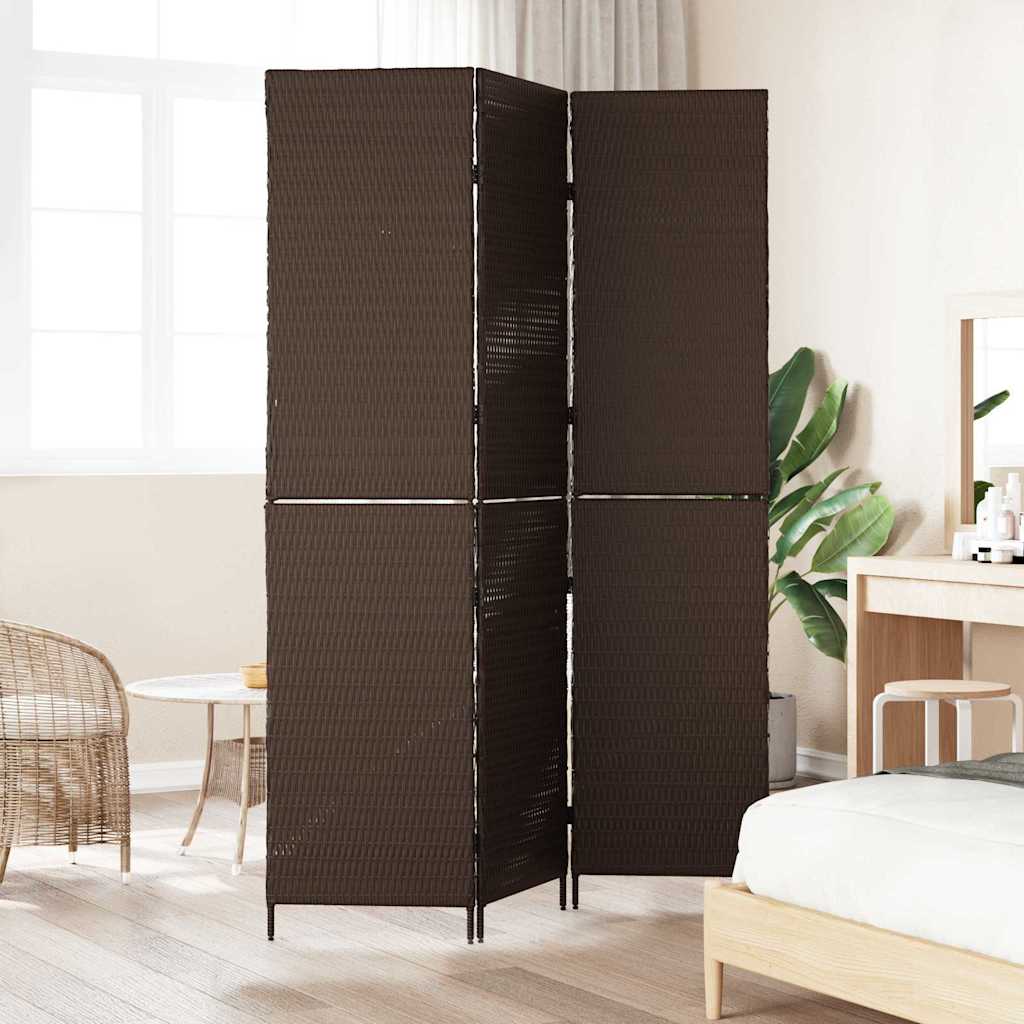 Kambario Separatorius 3 Paneliai Sulankstomas Rudas 146x180 cm Poli Ratanas