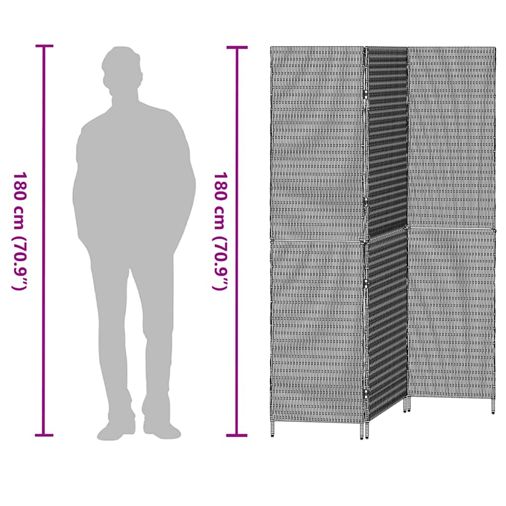 kambario skirstytuvas 3 panelėms sulankstomas pilkas 147x180 cm poli ratanas