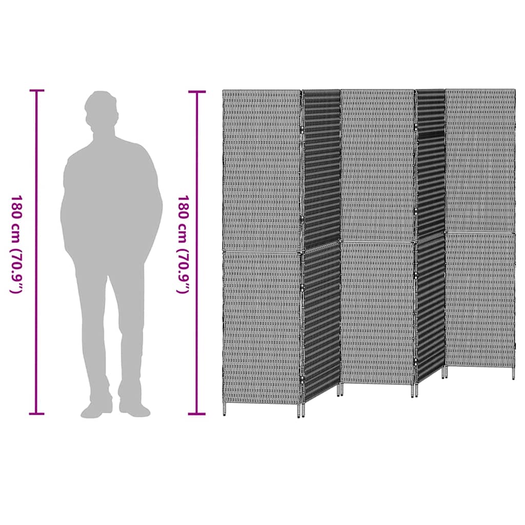 Kambario Skirtukas 5 Panelės Sulankstomas Bežinis 245x180 cm Poli Ratanas