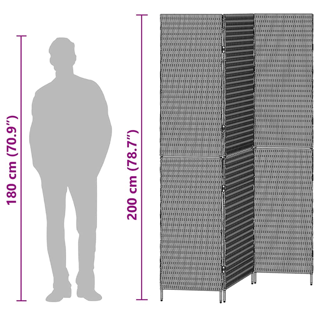 Kambario Skirstytuvas 3 Paneliai Sulankstomas Beige 146x200 cm Poli Ratanas