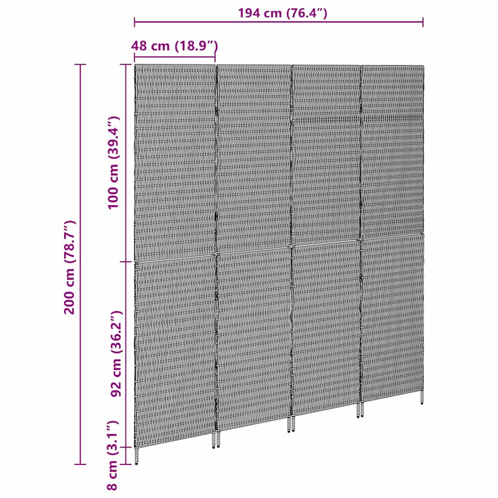 Kambario Dalis 4 Lietimo Panelės Sulankstomos Smėlio 196x200 cm Poli Ratanas