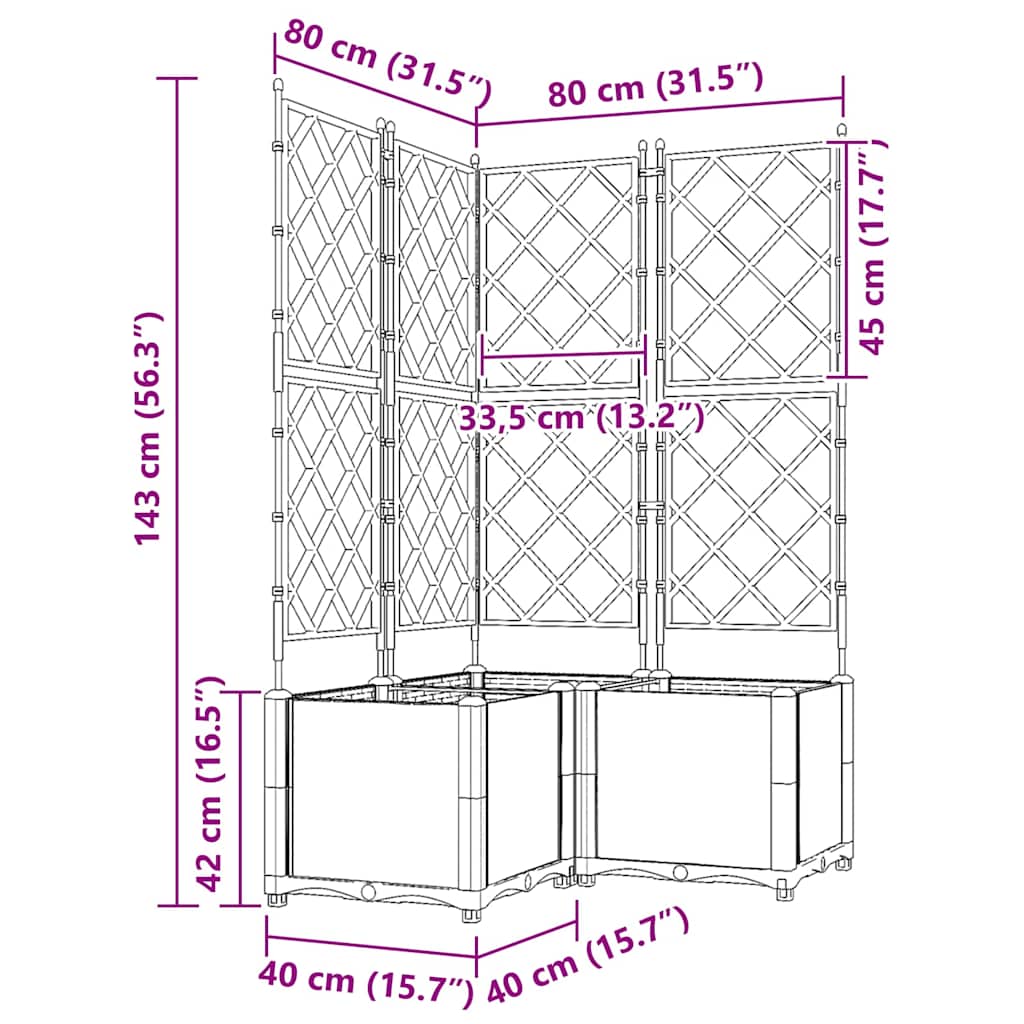 Sodo vazonas 3 vnt. Juoda 80 x 80 x 143 cm PP