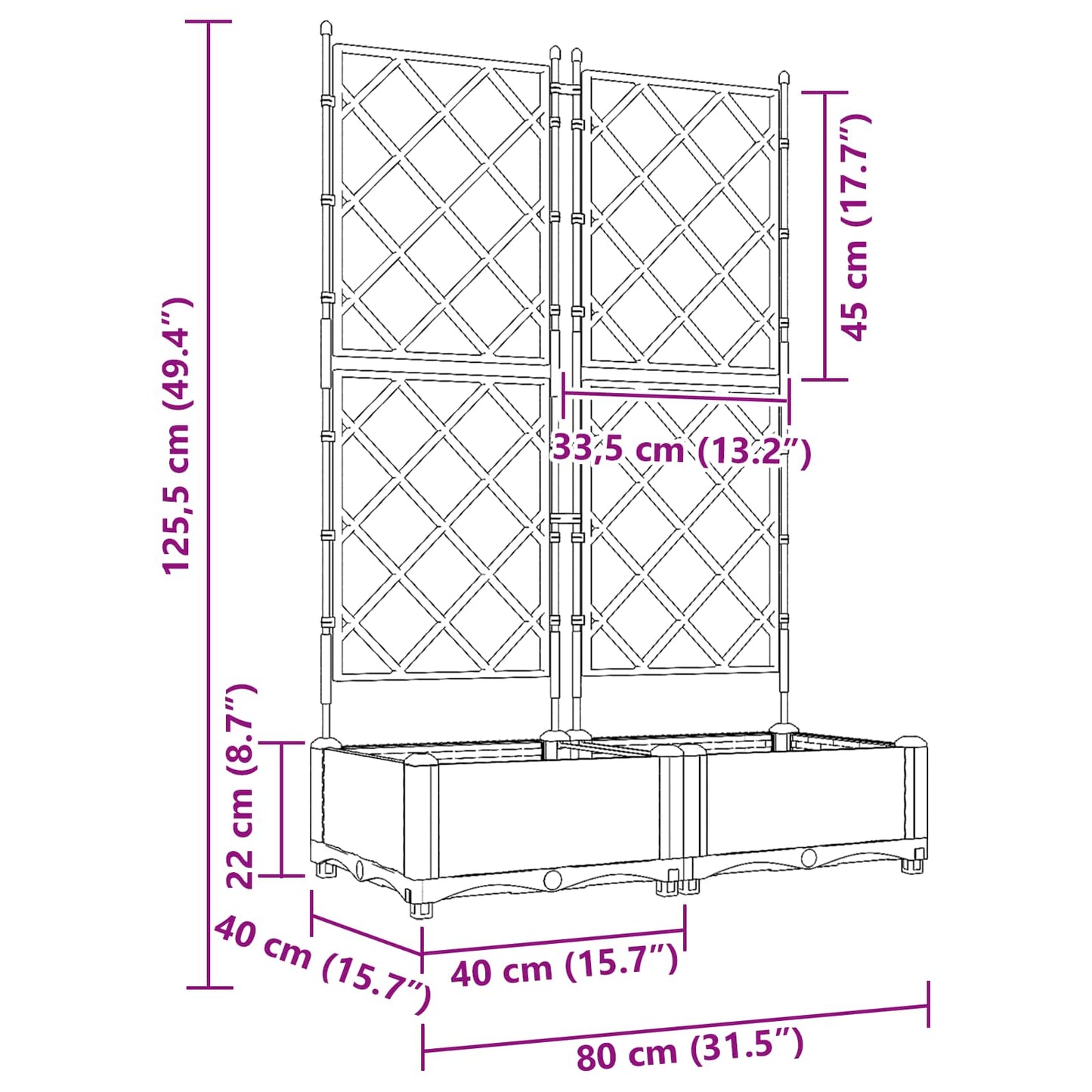 Sodo vazonas 2 vnt. Pilka 80 x 40 x 125,5 cm PP