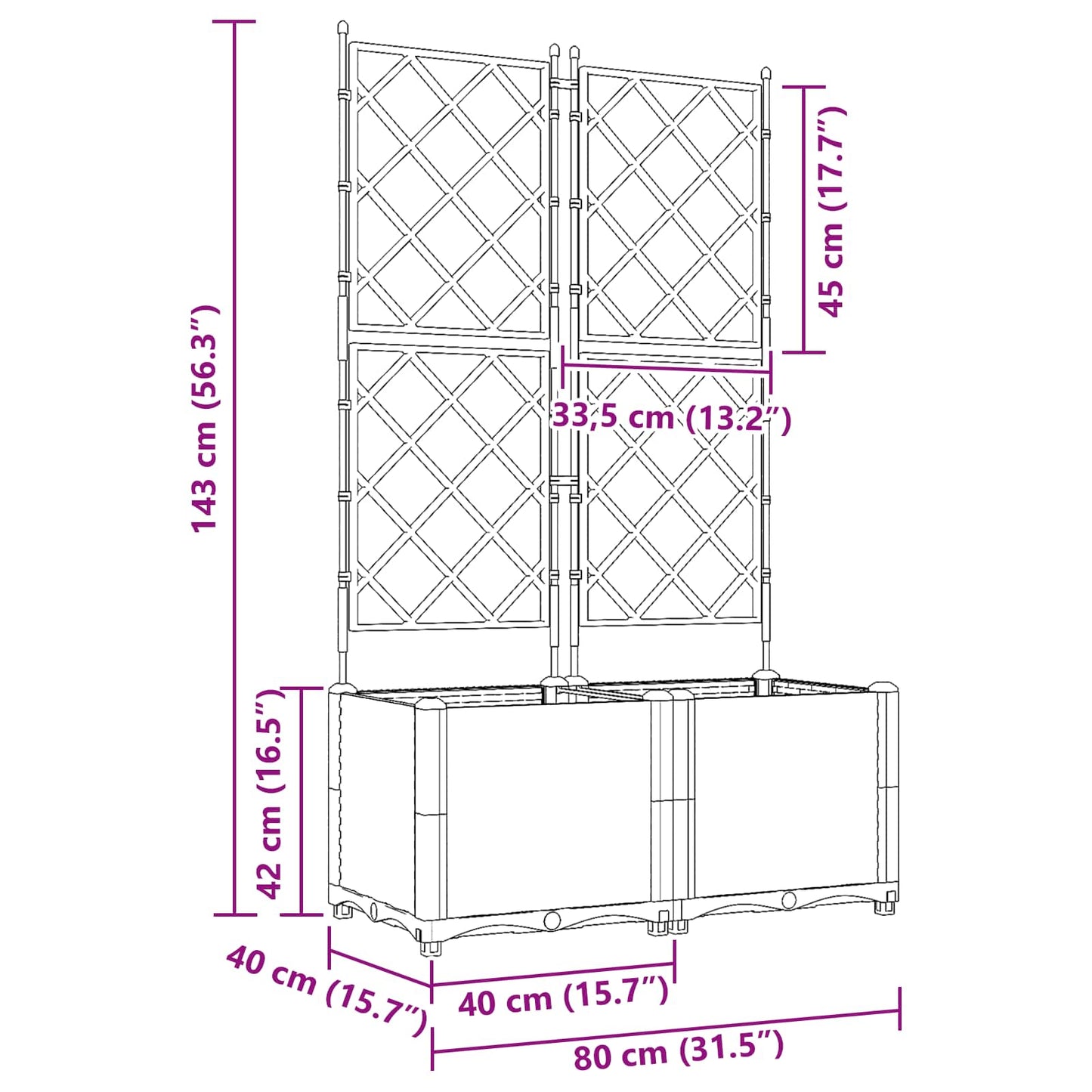 Sodo vazonas 2 pcs Pilka 80 x 40 x 143 cm Plastmasė