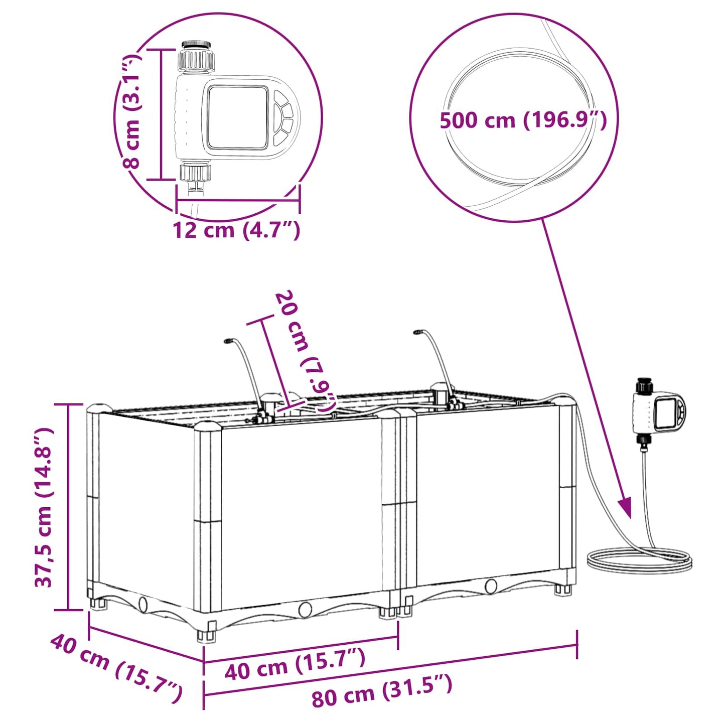 Sodo vazonas 2 pcs Pilka 80 x 40 x 37,5 cm Plastmasė